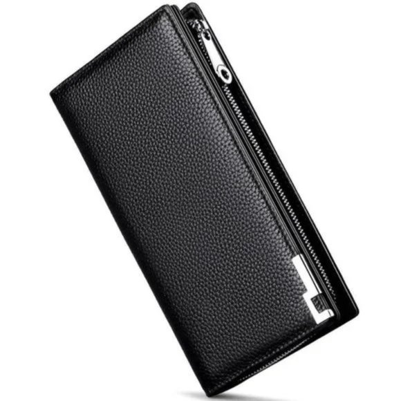 New Long Black Leather Wallet for Men Zippered Leather Wallet RFID - Picture 8 of 12